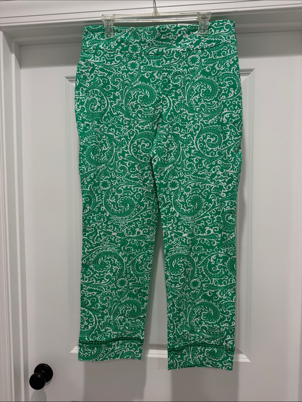 Green Paisley Print Stretch Pants